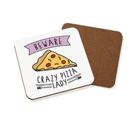 Beware Pazzo Pizza Donna Sottobicchiere - Divertente Cibo Pepperoni