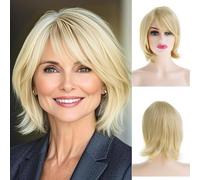 Beweig Parrucca da donna a strati bionda lunga spalla parrucca diritta con frangia naturale sintetico cosplay