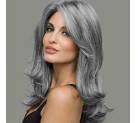 Beweig Parrucca da donna grigio argento lunga grigia a strati con frangia, resistente al calore, parrucca sintetica per costumi per feste quotidiane
