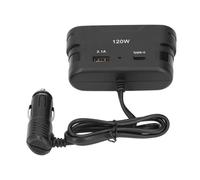 Bewinner Adattatore Splitter Accendisigari per Auto 3 in 1 da 120 W con Porte USB e Tipo C, Presa Multipresa 12 V/24 V per Frigorifero Auto, Telefono, Fotocamera, Aspirapolvere