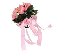 Bewinner Bouquet da Sposa di Fiori di Seta Artificiale Bianco Latte, Bouquet da Sposa di Rose di Simulazione per la Che Tiene Fiori - Elegante Decorazione in Nastro di Seta e PE per Matrimoni in