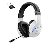 Bewinner Cuffie da Gioco Wireless con Microfono con Cancellazione del Rumore |Doppia modalità 2.4G+Bluetooth 5.4, 40 Ore di Riproduzione e Illuminazione RGB per PC (WHITE)