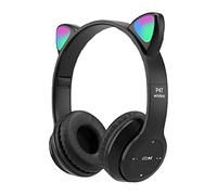 Bewinner Cuffie Wireless Cat Ear per Bambini e Adulti, Cuffie Over-ear Bluetooth 5.0 con Microfono per Giochi, Streaming, Lezioni Online, 9 Ore di Riproduzione, Regolabili (BLACK)