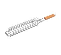 Bewinner Gabbia per Barbecue con Griglia per Girarrosto con Meccanismo di Bloccaggio Sicuro per Ribaltarlo Senza Problemi, Perfetta per Cucinare All'interno e All'esterno 49x5,5x4 Cm (Legna)