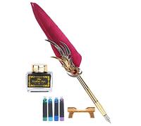 Bewinner Kit Penna in Acciaio Inossidabile con 4 Sacche di Inchiostro - Penna per Calligrafia, Firma e Scrittura Regalo per Biglietti e Lettere (Borgogna)