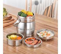 Bewinner Lunch Box in Acciaio Inossidabile Contenitore per Alimenti Isolato da 2 Litri a 3 Strati con Manico, Design a Forma di Tamburo per Pasti Caldi, a Prova di Perdite e Durevole per Adulti e