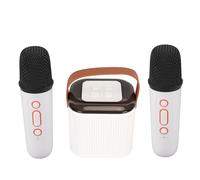 Bewinner Mini Karaoke Portatile con 2 Microfoni Wireless, Altoparlante Bluetooth 5.3 Stereo Luce RGB per Feste in Casa Rosa, Piccolo Altoparlante con Doppi Trombe 6W, Copertura 200mq, Supporti (WHITE)