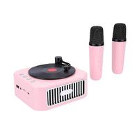 Bewinner Mini Macchina Karaoke Giocattolo per Bambini e Adulti, Altoparlante Bluetooth Portatile con 2 Microfoni Wireless, Design retrò Giradischi, Effetti Vocali, Riproduzione 5H per (PINK)
