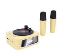 Bewinner Mini Macchina Karaoke Giocattolo per Bambini e Adulti, Altoparlante Bluetooth Portatile con 2 Microfoni Wireless, Design retrò Giradischi, Effetti Vocali, Riproduzione 5H per (YELLOW)