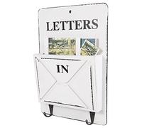 Bewinner Organizer per Posta da Parete in Legno con Ganci per Chiavi, Portalettere a 2 Livelli per Ingresso, Decorazione Rustica Bianca per Soggiorno, Camera da Letto, Ufficio (W261803 Gancio per