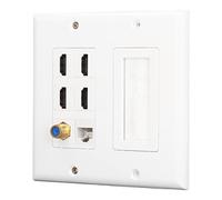 Bewinner Piastra da Muro a 6 Porte con Connettore 4K, Cat6, Coassiale e F - Porte Placcate in Oro per la Gestione dei Cavi a Parete e Installazione Professionale