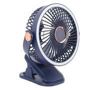 Bewinner Piccolo Ventilatore da Scrivania con Morsetto, 5 Impostazioni di velocità e 3 Livelli di luminosità, Ventola Ricaricabile con Rotazione di 720 Gradi con Luce Notturna per Ufficio o Viaggio
