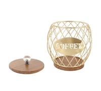Bewinner Porta Capsule di caffè a Forma di Frutta con Coperchio in Base in Legno, Elegante Cestello Porta Capsule di caffè da Appoggio per, Portaoggetti per di in Filo Metallico per Domestica (GOLD)