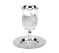 Bewinner Set di Bicchieri e Piatti da Vino con Stelo Vintage, Tazza Kiddush in Stile Europeo per Festival di Matrimoni e Riunioni Festive, Calice Dorato Realizzato a Mano in Lega di Zinco con Design
