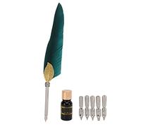 Bewinner Set di Pennarelli per Calligrafia in Vetro con 5 Pennini Intercambiabili e Bottiglia d'inchiostro, Penna da Scrittura Dal Design Vintage con Piume per Inviti di Nozze, Firme, Regali