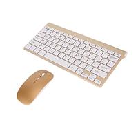 Bewinner Set tastiera e mouse wireless intelligenti, silenziosi, impermeabili, compatti, a risparmio energetico, con tastiera e mouse per PC, laptop, desktop (oro)