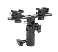Bewinner Staffa di Supporto per Lampada Flash Doppia Hot Shoe per Videocamera Videocamera, Staffa Flash in Metallo Regolabile con Foro per Vite da 1/4" 3/8" per Ombrello Riflettente, Leggera