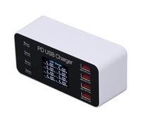 Bewinner Stazione di Ricarica USB a 8 Porte da 65 W, Display LCD, Ricarica Rapida PD, Ricarica Hub USB Multiporta, per Viaggi e Uso Domestico, Previene Il Surriscaldamento, (Spina Europea)