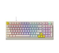 Bewinner T WOLF T50 Tastiera Meccanica, Tastiera da Gioco con Interruttore Blu Retroilluminato a Caldo Retroilluminato RGB a 98 Tasti con Manopola Rotante e Piedini Regolabili, per Lavori (Beige