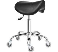 BEWISHOME Sgabello da sella con ruote, girevole e regolabile, in pelle PU resistente con ampia imbottitura, ergonomico per saloni di bellezza, spa e cliniche (nero)
