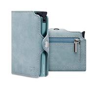 BEWMER Porta Carte di Credito 1 ZIP Schermato | Portafoglio Slim da Uomo e Donna | Porta Tessere e Documenti con Rfid Protection e Fermasoldi in Carbon Fiber (Azzuro carta da zucchero)