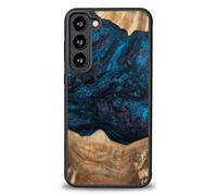 Bewood Unique Case Compatibile con Samsung Galaxy S23 Plus, Realizzato a mano in legno naturale e resina, Planets Nettuno, Blu-Marrone, Antiurto, Compatibile MagSafe