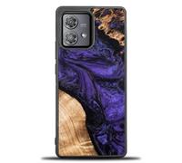 Bewood Unique Custodia per Motorola Edge 40 Neo, in vero legno e resina, design viola-oro, pezzo unico fatto a mano, custodia protettiva resistente agli urti, finitura opaca, legno naturale e resina