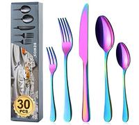 BEWOS Set di posate Arcobaleno per 6 persone, 30 pezzi Set di posate colorate con coltello, forchetta, cucchiaio, posate acciaio inossidabile lucidato a specchio, lavabile in lavastoviglie