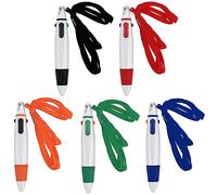 Bewudy 5 penne a sfera multicolore 4 in 1 con cordino da collo, penna retrattile da 1,0 mm su cordino, penne da collo per ufficio e scuola, regalo per studenti e bambini