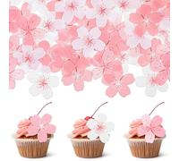 Bewudy 60 Stück Kirschblüten Tortendeko Blumen Essbar, Kirschblüten Deko-Torte Rosa Kirschblute Deko Torteessbar lüten Cupcake Topper Blumendeko Essbare Für Torte Für Geburtstag Hochzeit