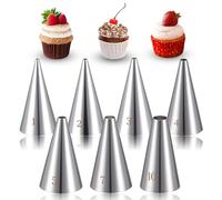 Bewudy Set di 7 beccucci rotondi in acciaio inox, per glassare cupcake, strumento professionale per decorare torte, biscotti, ciambelle, crema
