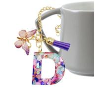 Bexdug Ciondolo a forma di tazza con lettera | Charm per borsa con farfalla e, grazioso portachiavi moderno con iniziale, ciondolo per zaino, bottiglia d'acqua gioielli per scuola, lavoro e