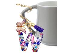 Bexdug Ciondolo a forma di tazza con lettera | Charm per borsa con farfalla e, grazioso portachiavi moderno con iniziale, ciondolo per zaino, bottiglia d'acqua gioielli per scuola, lavoro e