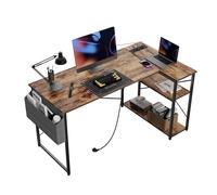BEXEVUE Scrivania Angolo con Ciabatta - 120x70 cm Tavolino Computer a Forma L Ripiani Portaoggetti, Scrivania Angolare Reversibile Gaming Informatica, Studio Gioco Lavoro Casa Camera da Letto Marrone