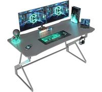 BEXEVUE Scrivania da gioco a LED, 120 x 60 cm, tavolo da gioco ergonomico, telaio Z con superficie in fibra di carbonio, stabile, facile da montare, gancio per cuffie per gaming, studio, lavoro, casa,