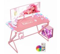 BEXEVUE Scrivania Gaming con LED - 100x60cm Tavolo Gamer Computer Ergonomica, Telaio Z Fibra di Carbonio Stabile Facile da Montare, Grande Postazione Desktop, Gancio Cuffie per Giocare Studiare Lavoro