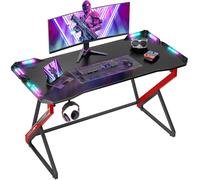 BEXEVUE Scrivania Gaming con LED - 100x60cm Tavolo Gamer Computer Ergonomica, Telaio Z Fibra di Carbonio Stabile Facile da Montare, Grande Postazione Desktop, Gancio Cuffie