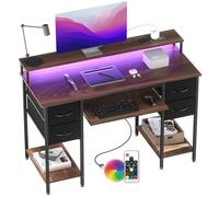 BEXEVUE Scrivania Moderna LED con Ciabatta - 120x50cm Scrivania Gaming Tavolo Computer con Supporto Monitor Vassoio per Tastiera, 4 Cassetti Reversibili, Grande Spazio Studio Gioco Lavoro Casa Ufficio