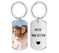 BEXOA Portachiavi Personalizzato con Foto e Testo Double Face Regali Personalizzati per Uomo Donna Coppia Idea Regalo per Compleanno Natale Festa del Papà (Argento-UV Monofaccia)