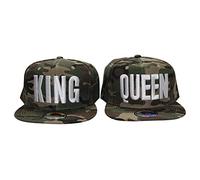 beybey, berretto con visiera con la scritta in lingua inglese “King Queen”, “Mr Mrs”, “Brother Sister”, per coppie, motivo mimetico K&Q Army Taglia unica