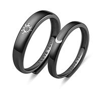 Beydodo 1 paio di anelli di fidanzamento regolabili in argento sterling rotondo inciso luna sole anelli di fidanzamento in argento, 15 mm, Argento sterling, Nessuna pietra preziosa