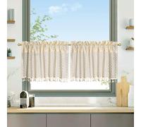 Beydodo 2 tende corte semitrasparenti per finestra cucina stile bohémien con motivo geometrico, 100 x 60 cm, tende brevi