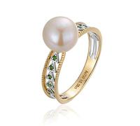 Beydodo Anelli bicolori da donna 750 585 375 in vero oro, anelli di fidanzamento con perla da 8 mm e tsavorite 0,08 carati, anelli di nozze da donna, misura 49 - 63, 16 (17,8), Perla Tsavorite