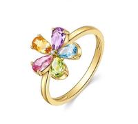 Beydodo Anelli da sposa in oro 375 585 750, da donna, con fiore singolo, con goccia, gemme colorate da 0,9 carati, anello di fidanzamento da donna, misura 49 (15,6)-65 (20,7), 16 (17,8), metallo