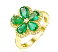 Beydodo Anelli da sposa in oro 750 585 375, da donna, singolo, fiore con gocce di smeraldo da 1,75 ct e diamante da 0,145 carati, anello di fidanzamento da donna, per anniversario di matrimonio