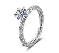 Beydodo Anelli da sposa in oro bianco 750 585 375, fedi nuziali da donna singola, con 6 pezzi, con diamante da 1 carati, anelli di fidanzamento, anniversario, misura 49-63, 20 (19,1), metallo prezioso