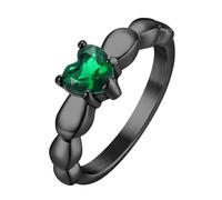 Beydodo Anelli in acciaio inox, da donna, a forma di cuore con zirconi verdi, personalizzabili, argento e nero, 62 (19.7), Metallo non prezioso, Nessuna pietra preziosa