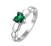 Beydodo Anelli in acciaio inox, da donna, a forma di cuore con zirconi verdi, personalizzabili, argento e nero, 14 (17,2), Metallo non prezioso, Nessuna pietra preziosa