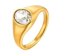 Beydodo Anelli in acciaio inox per partner da donna, placcati in oro, personalizzabili con zirconi ovali, anelli dell'amicizia, 14 (17,2), Metallo non prezioso, Nessuna pietra preziosa