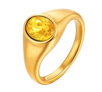 Beydodo Anelli in acciaio inox per partner da donna, placcati in oro, personalizzabili con zirconi ovali, anelli dell'amicizia, 14 (17,2), Metallo non prezioso, Nessuna pietra preziosa